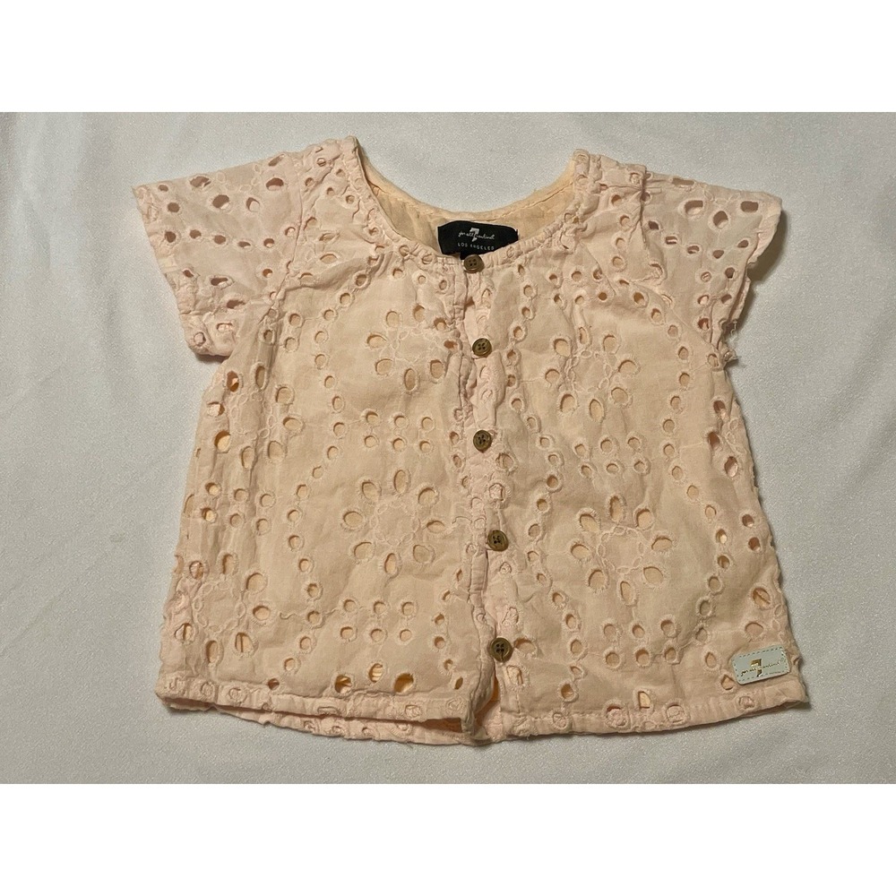 7 For All Mankind Girls 2T (2024) Pink Eyelet Shirt Top‎